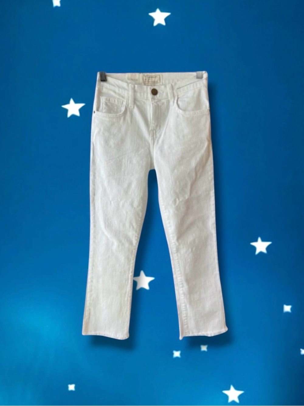 🆕💞Current Elliott “The Kick Jean” Mid-Rise Jeans Raw Hems, WHITE, 0/25, NWT